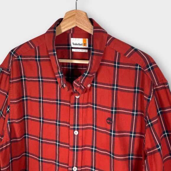 TIMBERLAND Regular Fit Light Flannel Shirt Mens XXL Burnt Orange Plaid Outdoor - Picture 3 of 10